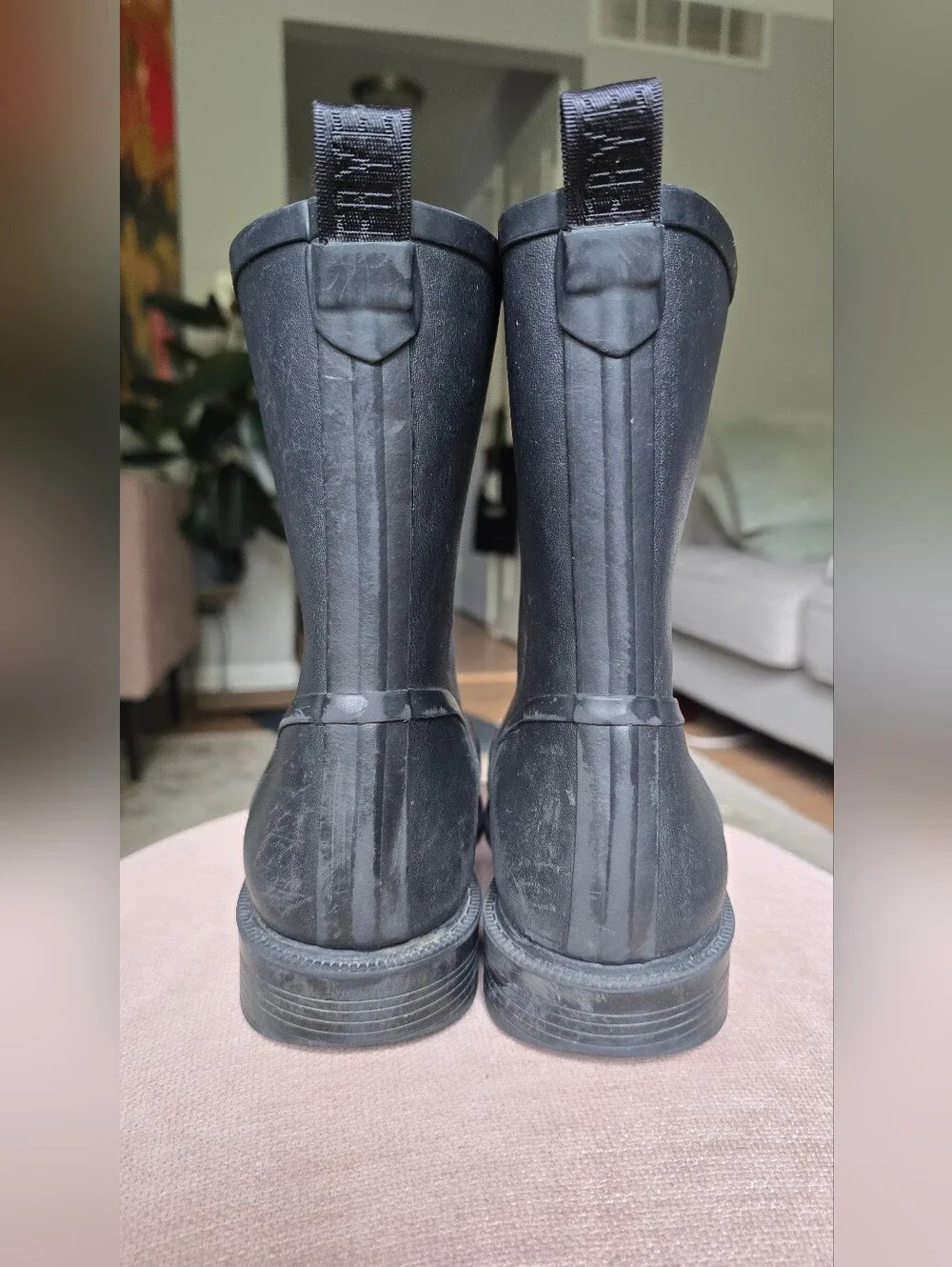 Frye Black Storm Rain Booties Size 8M Waterproof Side Zip Rubber Boots - Picture 5 of 7
